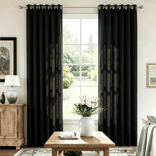 LIUJYUAN Cortinas Salon Opacas 300 x 170 cm Termica Aislante, con Ojales Cortinas Modernas Suave, Anti Luz, Modernas para Salon Dormitorio Habitacion, Negro