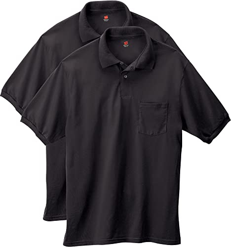 Hanes mens Short-sleeve Jersey Pocket (Pack of 2) polo shirts, Black, X-Large US