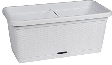 Kreher XL Pflanzkasten mit Bewässerungssystem und Rollen für einfaches Umstellen, Maße L 80 x B 40 x H 34 cm, Farbe Weiss