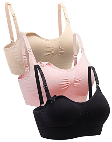 Cimary Sujetador de maternidad para mujeres Bra sin costuras (4Pack) (L/XL, 3 piezas (gris + negro+ rosa))