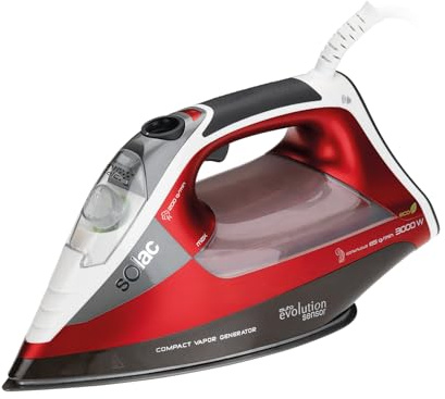Solac CVG9611 - Plancha (Plancha vapor-seco, Non-stick soleplate, 200 g/min, Negro, Rojo, Blanco, 3000 W)