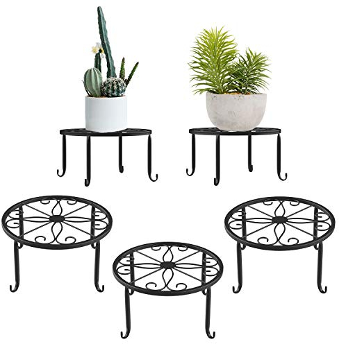 Lewondr Supporto vasi, Porta vasi per Fiori in Ferro Robusto Antirugine 3 Pezzi, Carico Massimo 45 kg, Accessori Giardinaggio, Supporto per Fiori da Interni, Esterni Giardino Casa, Camera - Nero