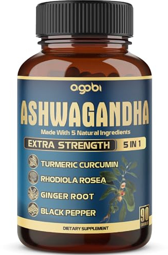 Ashwagandha Extract Capsule - Great Strength - 5in1 Blended Ginger, Turmeric, Rhodiola Rosea & Black Pepper - 90 Capsules for 3 Months - Strength, Spirit & Immune Support