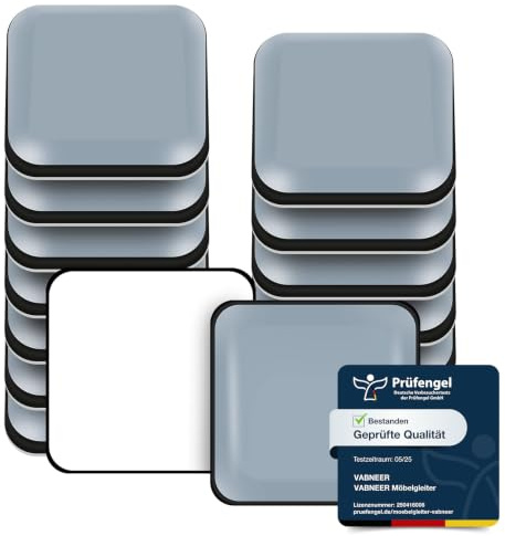 16 Stück, 24 × 24 mm, Möbelgleiter aus Teflon, Quadratisch, Selbstklebend | Selbstklebende PTFE-Möbelgleiter für schwere Möbel erleichtern das Verschieben und schützen Hartböden und Kurzflorteppiche