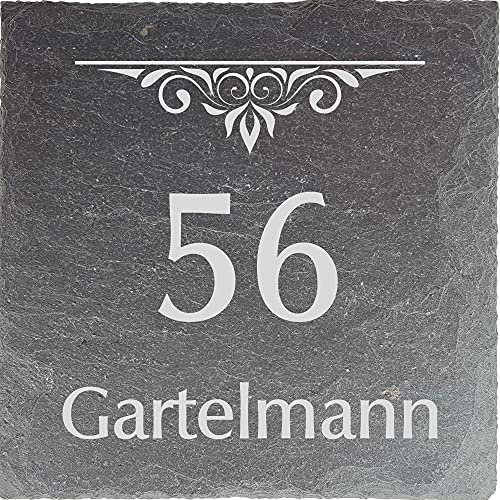 laser-diele Türschild mit Namen – Personalisiertes Namensschild Haustür – Türschild Familie – Haustürschild aus Schiefer – Ornament 2