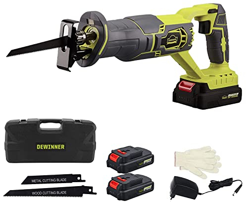 DEWINNER Cordless Reciprocating Saws 20V 2*2.0Ah Compact Saw w/Li-Ion Battery&Charger, 2 Saw Blades, Variable Speed, 22cm Stroke Length, Tool-Free Blade Change Ideal for Metal & Wood Cutting Pruning