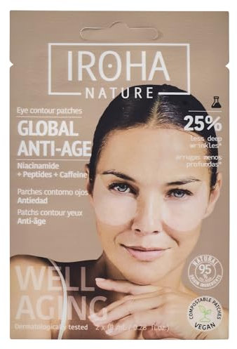 IROHA NATURE - Patch Occhi Anti-Età | Niacinamide, Caffeina e Peptidi | Riduzione Rughe, Linee di Espressione, Borse e Occhiaie | Idratazione con Acido Ialuronico | Vegano e 100% Biodegradabile