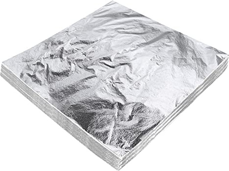 xQzit 100 hojas plateadas | Hojas de lámina plateada de 14 x 14 cm para dorado, uñas, arte y manualidades | Papel de aluminio plateado ideal para muebles, decoración del hogar y proyectos de lienzo