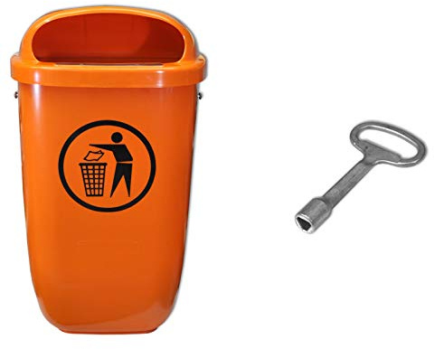 Sulo Original Set Abfallbehälter Papierkorb mit Regenhaube | Der Klassiker Made in Germany | 50 Liter | Orange | 1 Dreikantschlüssel | H740xB432xT256mm