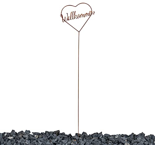 levandeo Gartenstecker Stele Herz Garten-Deko H88cm Willkommen Rost Rostdeko Edelrost Garten-Deko Gartenschild