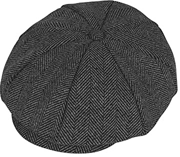 Faletony Herringbone Newsboy Cap 8 Panel Baker Boy Tweed Flat Cap Peaky 1920s Gatsby Hat for Men (Grey), M-L