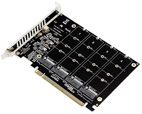 VOANZO 4-Port M.2 Erweiterungskarte NVME auf PCIE X16 Adapter, M Key Drive Converter Reader