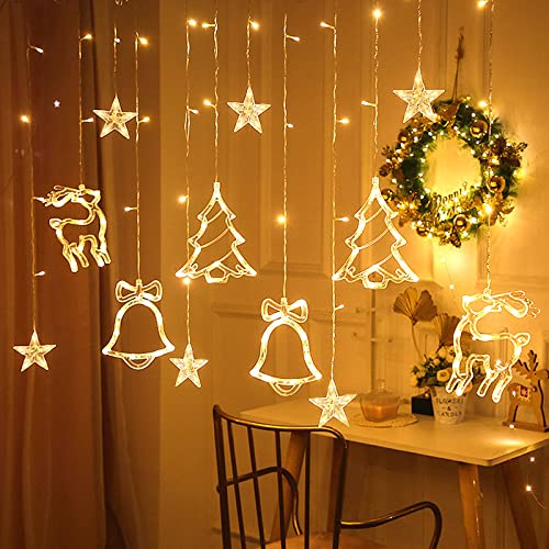 Aufun LED Lichterkette außen und innen 3m Elch Weihnachtsbaum GlockenDeko mit 138 LEDs, IP44 Schutz, 8 Modi mit Stecker, Halloween Weihnachten Hochzeit Party, Stern Form, Warmweiß, YGF0402