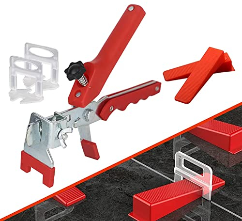 HEQUN Kit Sistema di Livellamento per Piastrelle,400Pz Clip Distanziatori da 1,5mm, 100Pz Cunei Riutilizzabili, 1 pinza in Plastica per Piastrelle,per Piastrelle, Pavimenti