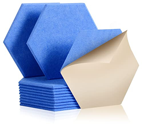 Rdutuok 12 Panneau Acoustique Mural Autocollante,30 x 26 x 1cm Panneaux Acoustiques Hexagonal Auto-Adhésif Pour Studio d'enregistrement,Bureau,Studio et Décoration,Bleu