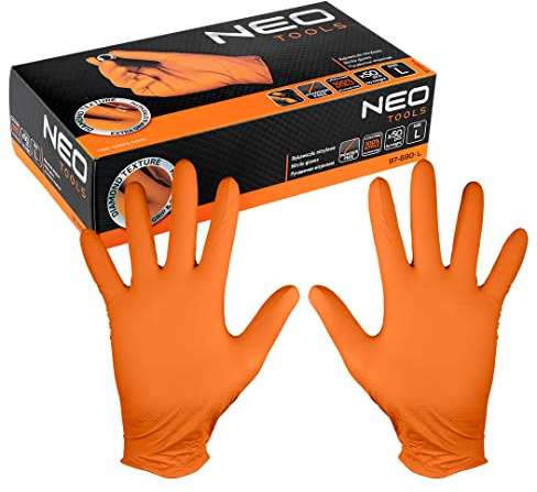 NEO TOOLS Nitrilhandschuhe, orange, 50 Stück, Größen M-XL, orange (L)