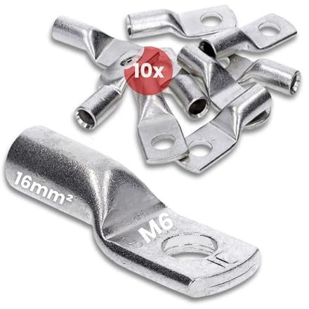 Kalitec 10x Rohrkabelschuhe 16mm² M6 - Kupfer Presskabelschuhe Verzinnt | Quetschkabelschuhe aus Elektrolyt-Kupfer, Korrosionsschutz durch Verzinnung, ideal für Auto, Solar und Elektro-Installation.