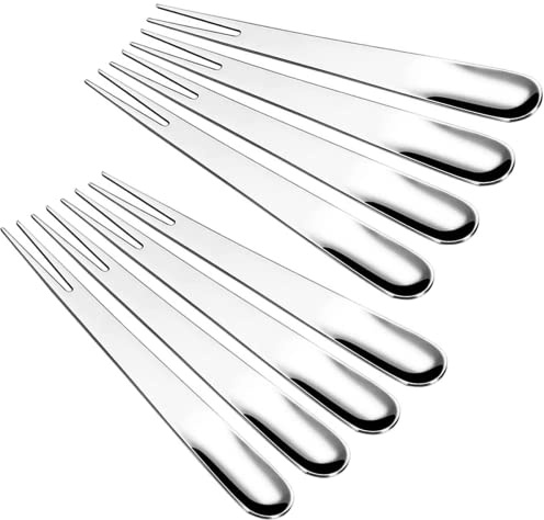 8 Pack Crab Stainless Steel Forks,(2 in 1 Spoon + Fork) Escargot Forks 2 Prong Tasting Appetizer Forks Portable Cocktail Salad Fruit Forks for Party Travel（4.8 In 8 Set Silver)