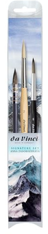 da Vinci, Signature Anna ZADOROZHNAYA, Set Spitz-, Rund- & Verwaschpinsel, Hochwertige Aquarellpinsel, Für Papier, Ideal für Landschaften & Natur, Made in Germany, Größe 7, 8 & 2