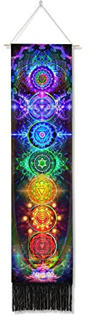Ricemru Schmale Wandteppich Yoga Chakren Wandbehang Galaxy Universum Erde Space Weltraum Wandtuch Psychedelic Trippy Wanddeko Tapestry Wandkunst Deko