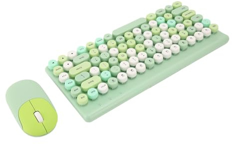 Teclado inalámbrico para máquina de escribir, linda combinación de ratón, teclado retro de 2,4 GHz con tapas de teclas redondas de colores, tamaño completo con 3 DPI, compatible con PC, portátil,