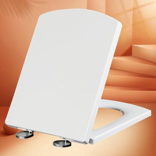Eckig Toilettendeckel mit Absenkautomatik Wc Sitz Softclose Quick Release Antibakterielle Klobrille aus Duroplast Nachhaltiger Wc Deckel Top-Installation,white-37 * 47cm