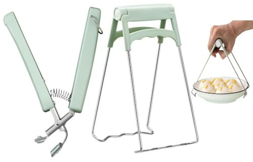 2 Pack Kitchen Hot Plate Gripper, Stainless Steel Bowl Clip, Kitchen Tongs Bowl Dish Pan Clips Tongs，Anti-Hot Bowl Dish Clip - Avoid Scalding Kitchenware Set (Light Green)