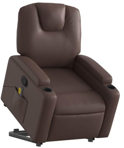 vidaXL Massagesessel, Sessel mit Aufstehhilfe, Relaxsessel mit Liegefunktion Vibrationsfunktion, Fernsehsessel Liegesessel Aufstehsessel, Braun Kunstleder