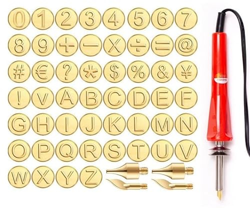 DIY Wood/Leather Burning Set, 26 Letters Copper Mold DIY Wood Burning/Carving Set, Letter Soldering Iron DIY Tools, Letter Soldering Iron Stencils Wood Burning Kit (Color : Red-56 Pieces)