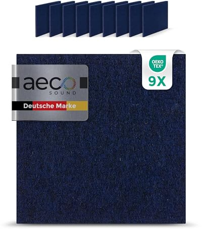 Aeco Sound® Akustikpaneele selbstklebend – 9er-Set | 30x30cm | Akustikfilz Royalblau, extra dick 15mm – 3D Wandpaneele für Schalldämmung & Wandverkleidung Innen