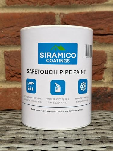 SIRAMICO COATINGS Safetouch Pipe Paint | 1 Litre - White | Reduces Temperaures of Hot Pipes On Raditors and Pipes in Building Constructions | Waterbased Non Toxic Thermal Insulation Paint