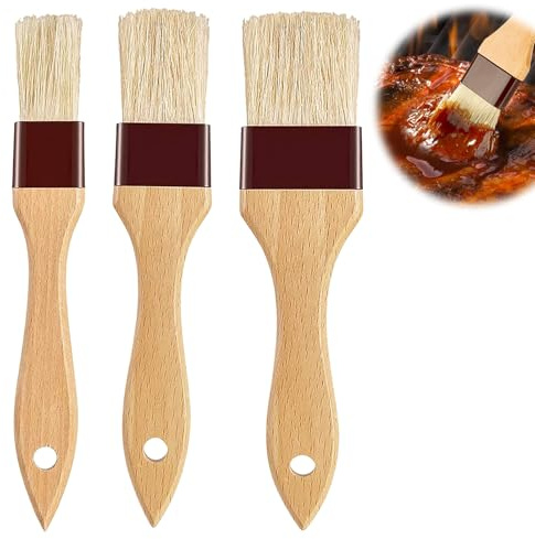 KIPTVO 3PCS Pastry Brushes, Wooden Basting Brush With Oil Bottle, Long Handle Cooking Brush for Baking and Barbecue