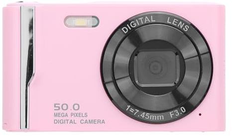 Compact Camera 50MP Digital Camera, 4K HD 16x Zoom, Small Camera with Flash, 2.8 Inch LCD Screen for Travel (Pink)