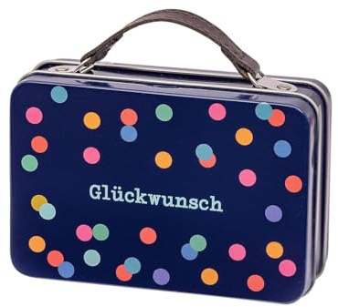 moses. Gutscheinköfferchen Herzensgrüße, Mini Koffer Geschenkverpackung für Gutscheine & Geldgeschenke, originelle Metallbox mit Grußkarte für Geburtstage, Hochzeiten & Glückwünsche