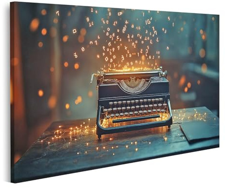 islandburner Bild auf Leinwand Magische Schreibmaschine bei Nacht Bilder Wandbilder Poster
