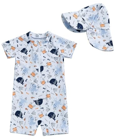 Bañador beber Niño Niña Protección UV 50, Traje De Baño con Gorro Bebe Fato Baño UV Oceam Blanco 1-2 Años
