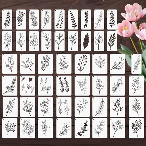 OOTSR 50stk Blätter Bastelschablonen Set,10cm Schablonen Wiederverwendbar Kunststoff Malschablonen für Malerei Holz Wand Deko DIY