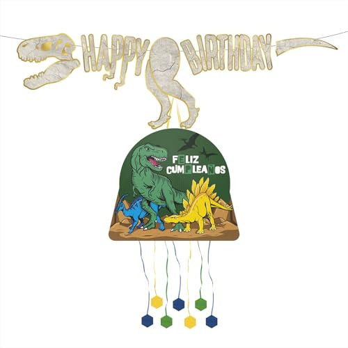 OH YEAH - Piñata Cumpleaños Infantil Dinosaurio con Guirnalda - Piñata de Cumpleaños Grande - Decoración Fiestas Infantiles - Piñata 50 x 43 cm y Guirnalda 2,15 m - FÁCIL MONTAJE