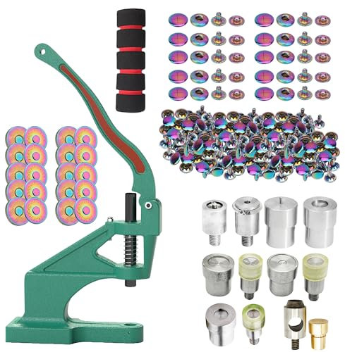 WedDecor The Green Machine Pressa a mano, rivetti tubolari, bottoni a pressione con bottoni a pressione, impugnatura in schiuma, chiusura magnetica con fustelle di fissaggio, set per borse, cinture