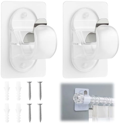 Pack De 2 Soportes Para Barra De Cortina Sin Taladrar, Soportes Autoadhesivos Transparente Barra Cortina Adhesiva Para Colgar Cortinas Sin Agujeros Ganchos Resistentes Ganchos Ajustables