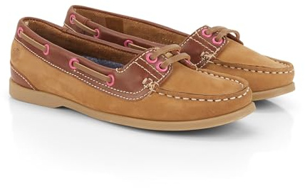 Catesby Pixie Premium Leather Boat Shoes Women Breathable Lightweight Deck Shoes Ladies Summer Shoes, Tan, UK 5