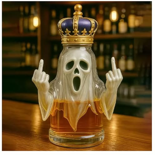 Botella de whisky fantasma, divertido decantador de whisky de dedo medio fantasma de Halloween, vaso de whisky fantasma, botella de licor de vidrio única para decoración del hogar, oficina, bar