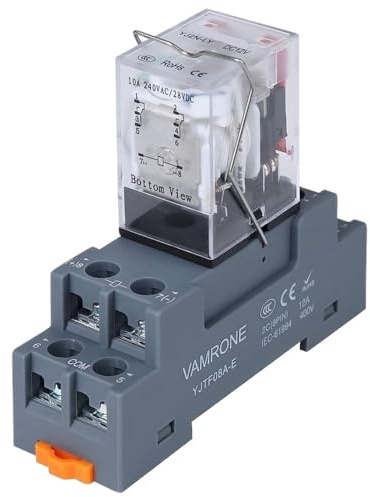 Relé de potencia electromagnético de 8 pines y 10 amperios, ampliamente utilizado con bobina de relé de base de zócalo, indicador LED de 12 V, de riel DIN