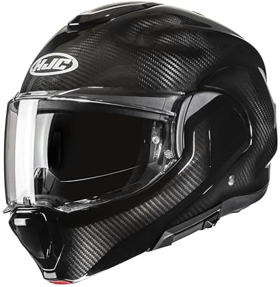 HJC F100 Carbon Black Modular 180° Flip Front Modular Dual Visor Full Face Motorbike Helmet Sport. ECE 22.06 Certified. Pinlock Included. (M) (57/58cm)