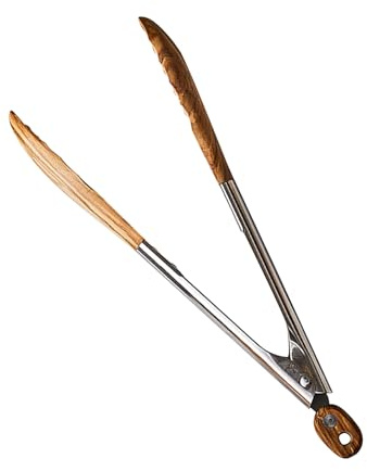 Pinze per barbecue - Manico in legno di ulivo, acciaio inossidabile, stabile | Pinze da cucina per grigliare e servire, mescolare e servire stipendi, utensili versatili per barbecue, cucina, insalata