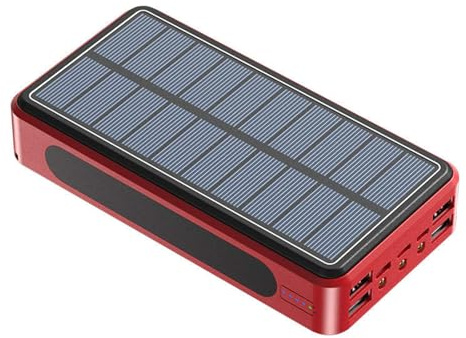 Chargeur Solaire sans Fil 100 000 mAh avec 5 Sorties, 4 entrées et Lampe de Poche LED, Charge Rapide, Batterie Externe, Rouge