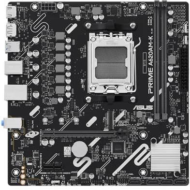 ASUS Prime A620AM-K mATX-Mainboard | DDR5, PCIe 4.0 x16 & PCIe 4.0 M.2, Realtek 1-Gb-Ethernet, DisplayPort, HDMI, USB 5 Gbit/s A, SATA 6 Gbit/s, Aura Sync