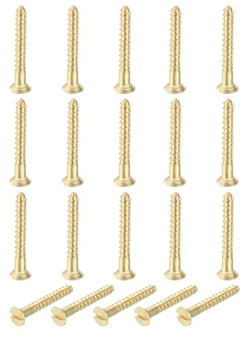 sourcing map 20 Pcs Brass Screws, M2 x 16mm Solid Slotted Drive Flat Head Self-Tapping Wood Screw Fasteners for Woodworking Furniture Repair Photo Frame Drywall Home Appliances, Gold