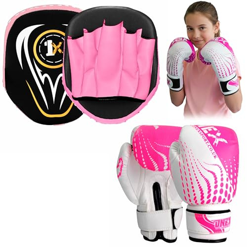 Boxing Gloves & Focus Pads Set – 6oz 4oz 2oz Gloves Hook & Jab Pads for Training, Kickboxing, Muay Thai, Punching, Sparring, MMA, Martial Arts, Taekwondo, Home & Gym Workout
