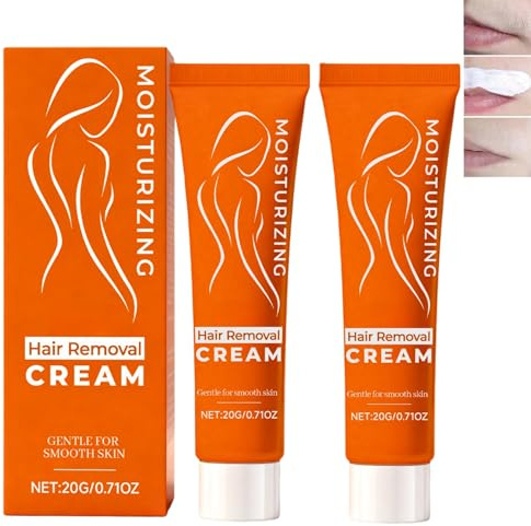 2PCS Facial Hair Removal Cream for Women, Painless Flawless Facial Hair Remover for Upper Lip & Chin, Face, Gentle Depilatory Cream for Sensitive Skin, Gentle Formula Face Hair Remover, Quick, Smooth